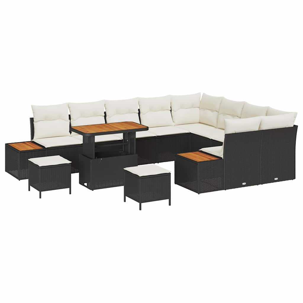 vidaXL Zestaw Sof na Ogród z poduszką 12 pcs Czarny Polirattan