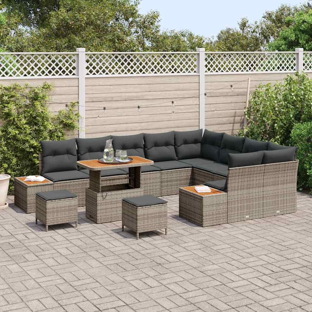 vidaXL Zestaw Sof na Ogród z poduszką 12 pcs Szary Polirattan