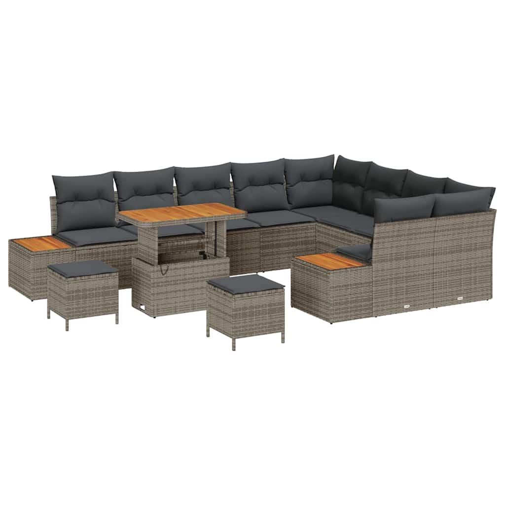 vidaXL Zestaw Sof na Ogród z poduszką 12 pcs Szary Polirattan