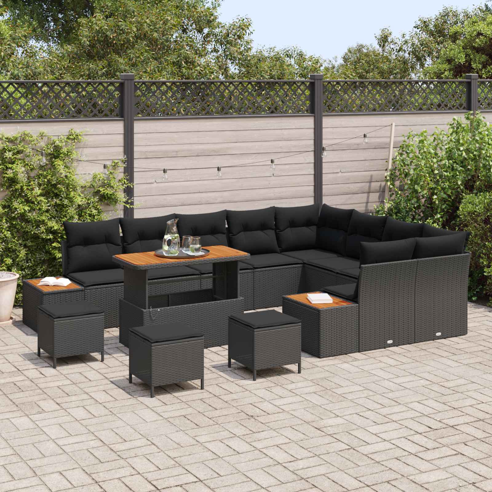 vidaXL Zestaw Sof na Ogród z poduszką 13 pcs Czarny Polirattan