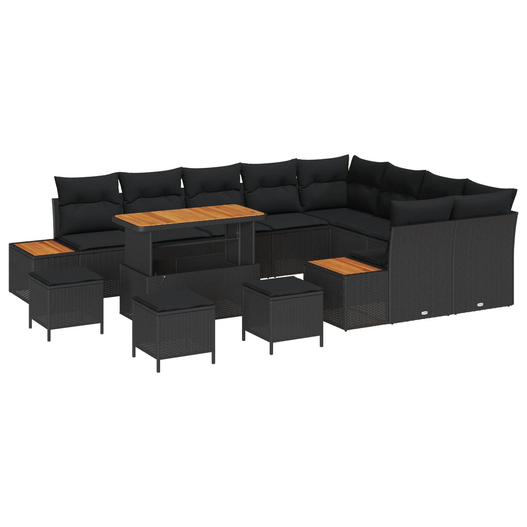 vidaXL Zestaw Sof na Ogród z poduszką 13 pcs Czarny Polirattan