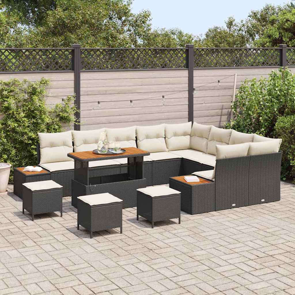 vidaXL Zestaw Sof na Ogród z poduszką 13 pcs Czarny Polirattan