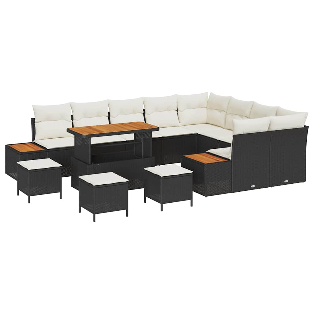 vidaXL Zestaw Sof na Ogród z poduszką 13 pcs Czarny Polirattan