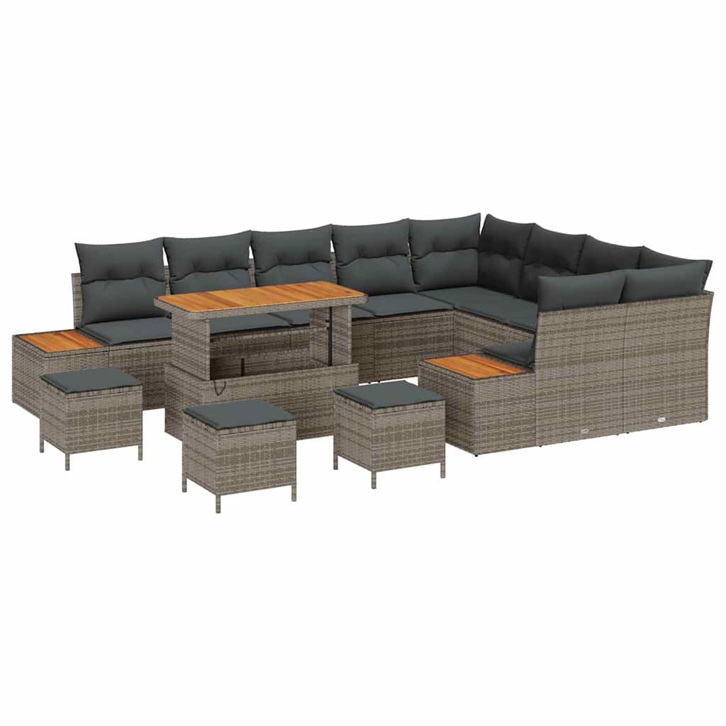 vidaXL Zestaw Sof na Ogród z poduszką 13 pcs Szary Polirattan