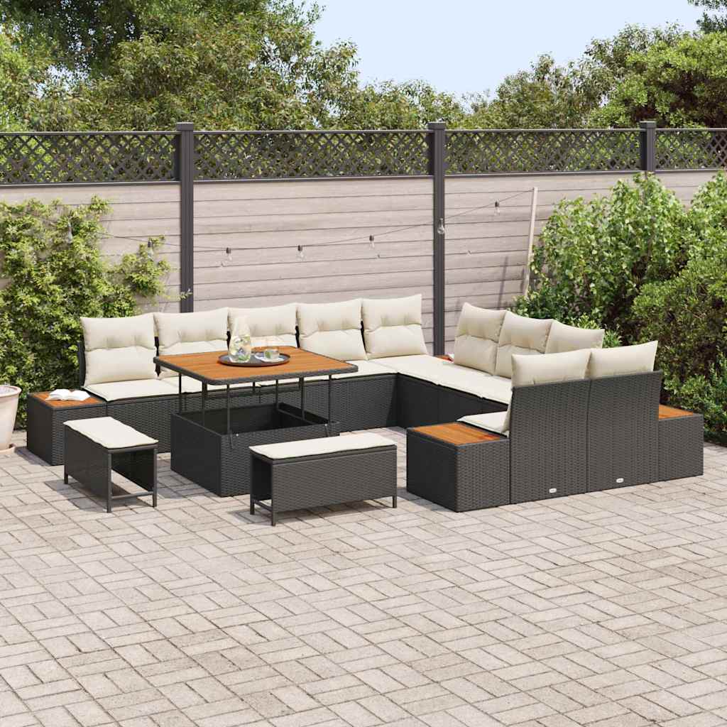 vidaXL Zestaw Sof na Ogród z poduszką 13 pcs Czarny Polirattan
