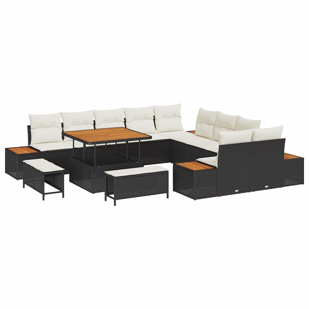 vidaXL Zestaw Sof na Ogród z poduszką 13 pcs Czarny Polirattan