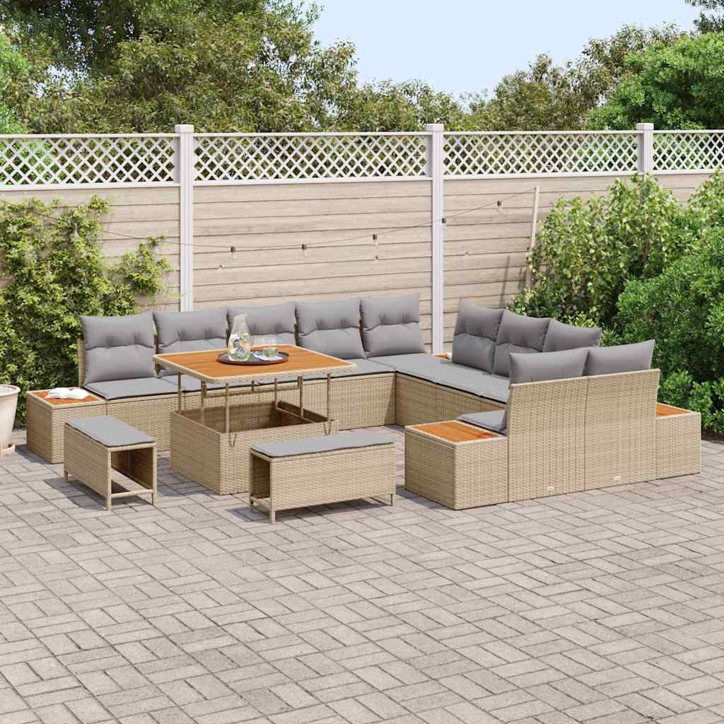 vidaXL Zestaw Sof na Ogród z poduszką 13 pcs Beżowy Polirattan
