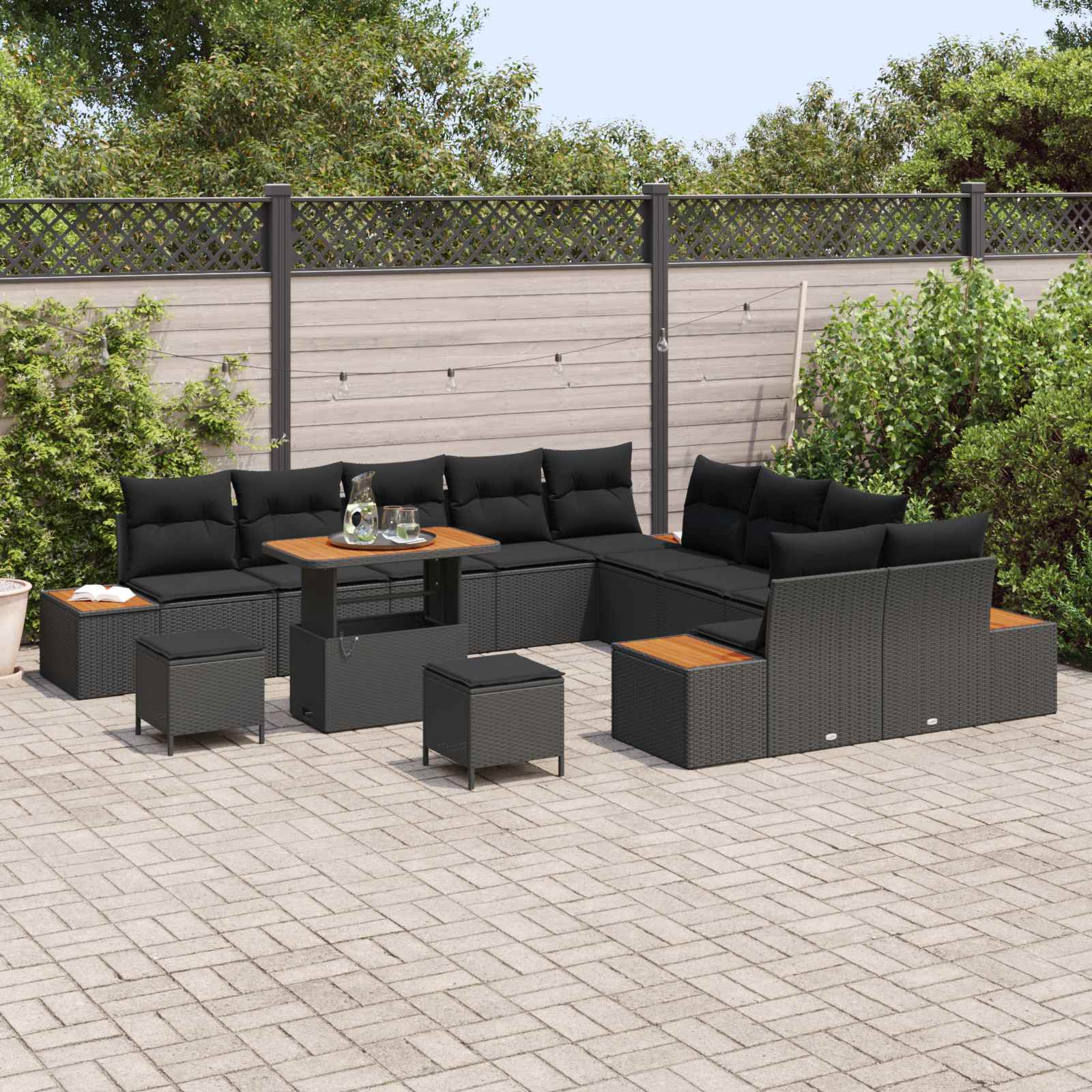 vidaXL Zestaw Sof na Ogród z poduszką 13 pcs Czarny Polirattan
