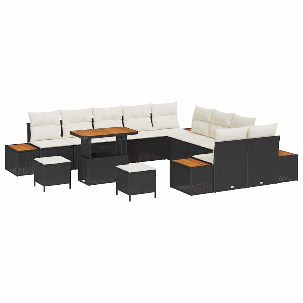 vidaXL Zestaw Sof na Ogród z poduszką 13 pcs Czarny Polirattan