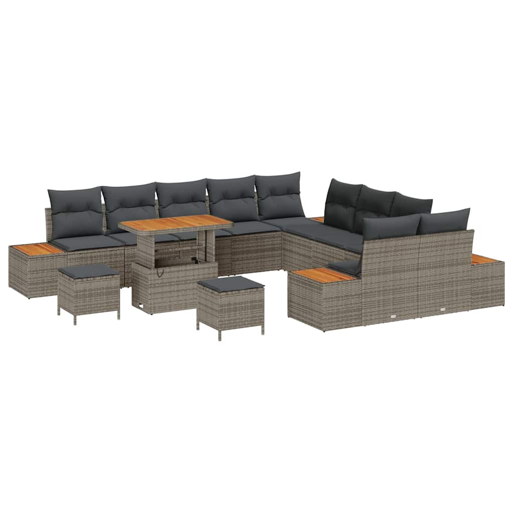 vidaXL Zestaw Sof na Ogród z poduszką 13 pcs Szary Polirattan