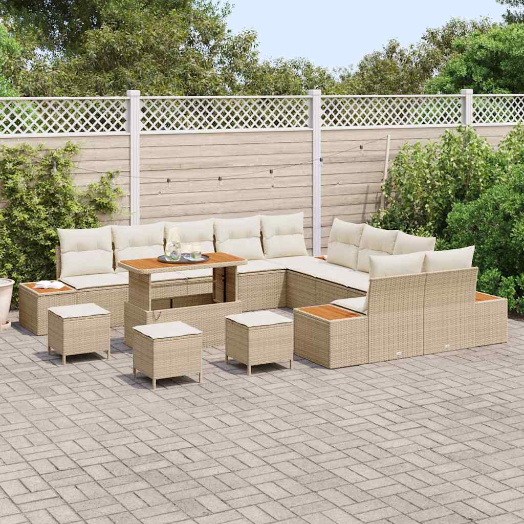 vidaXL Zestaw Sof na Ogród z poduszką 14 pcs Beżowy Polirattan