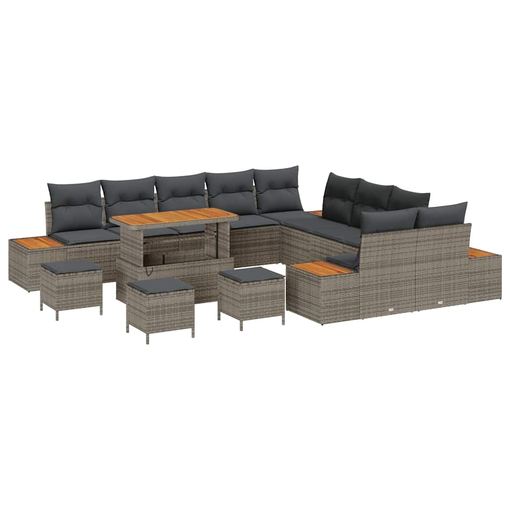 vidaXL Zestaw Sof na Ogród z poduszką 14 pcs Szary Polirattan