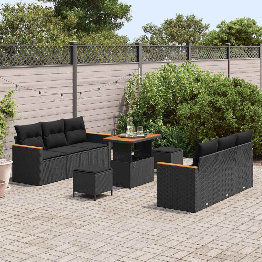 vidaXL Zestaw Sof na Ogród z poduszką 11 pcs Czarny polirattan