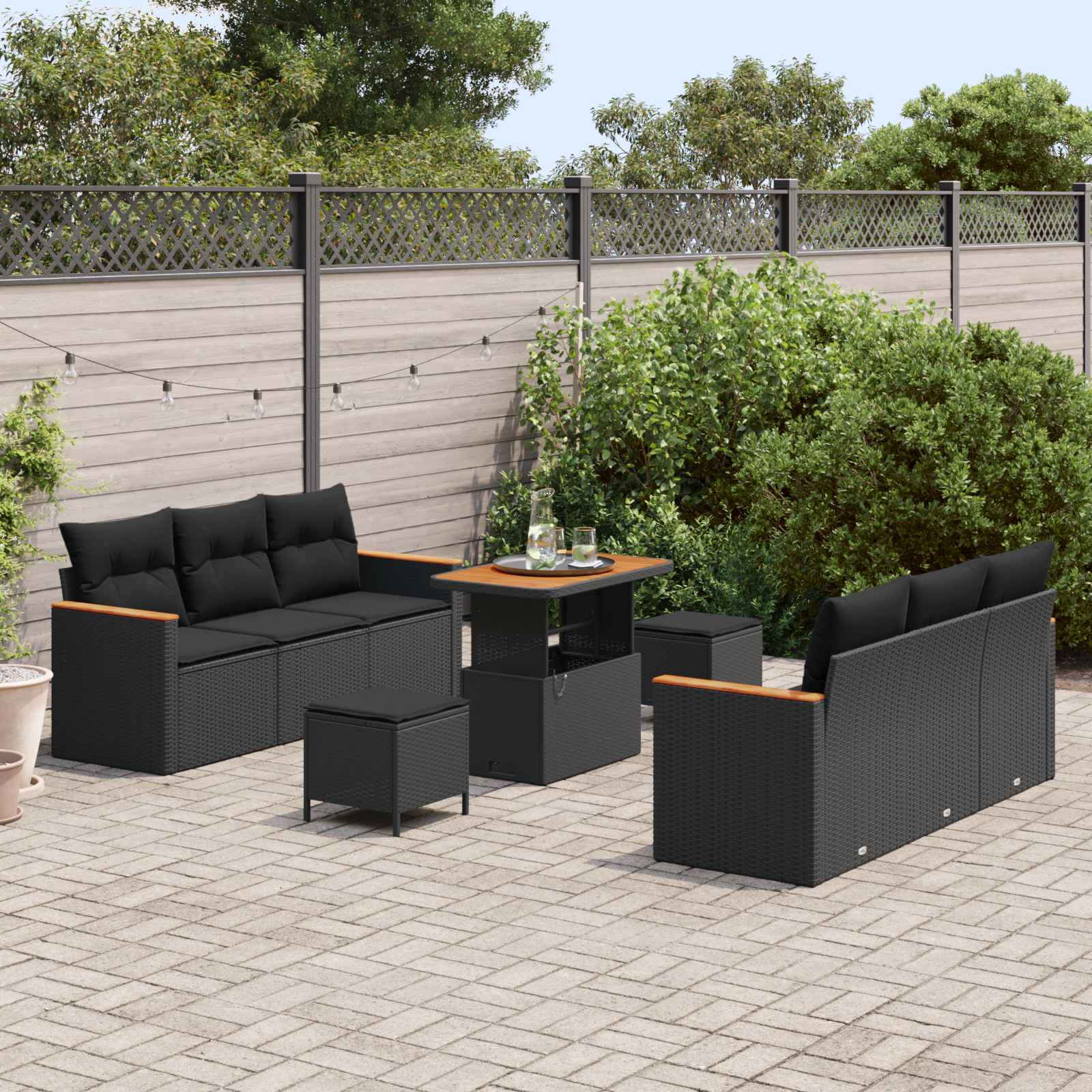 vidaXL Zestaw Sof na Ogród z poduszką 11 pcs Czarny polirattan