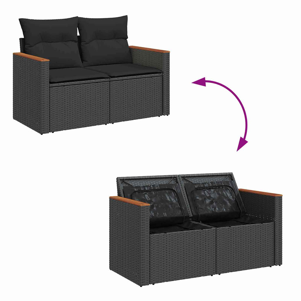 vidaXL Zestaw Sof na Ogród z poduszką 14 pcs Czarny polirattan