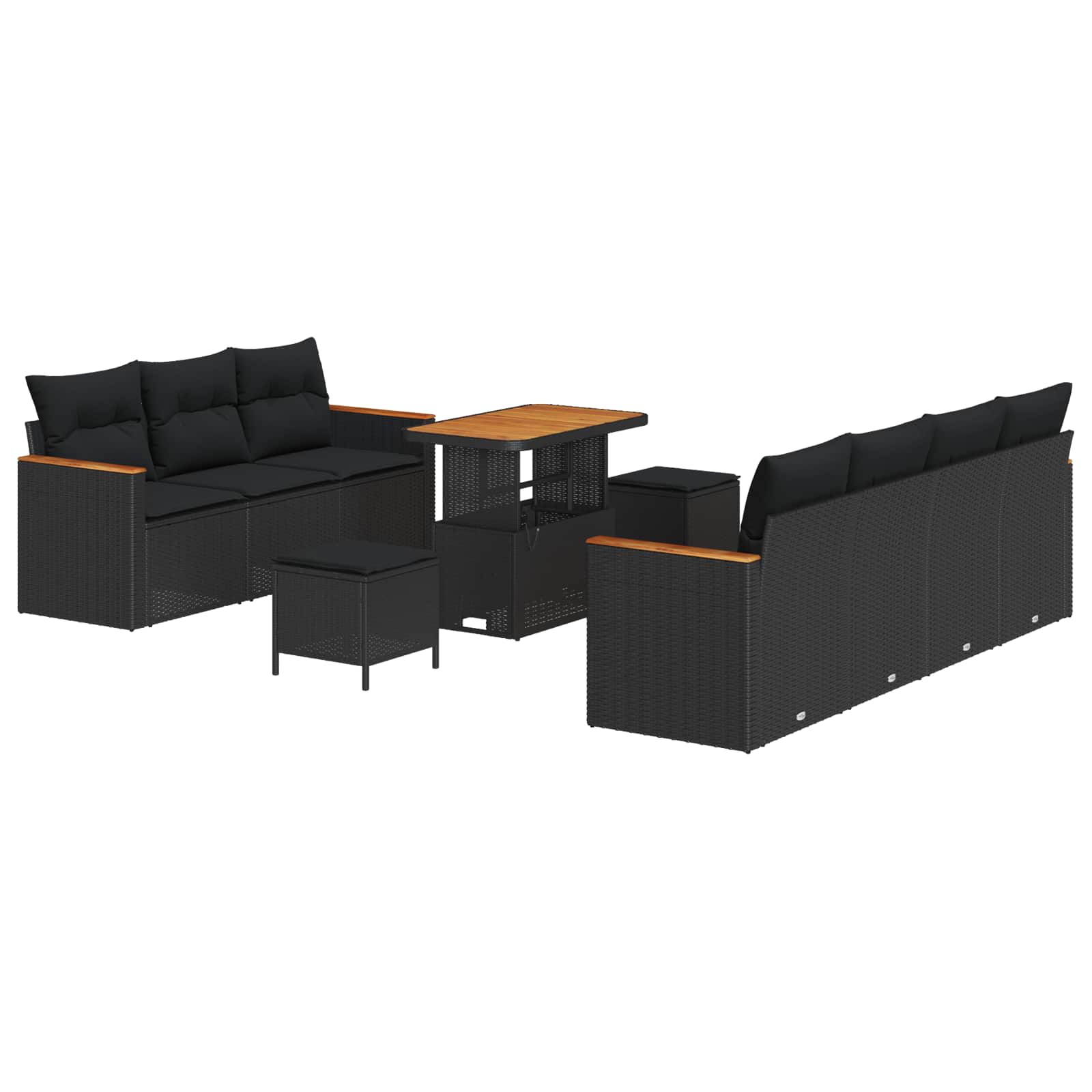 vidaXL Zestaw Sof na Ogród z poduszką 14 pcs Czarny polirattan