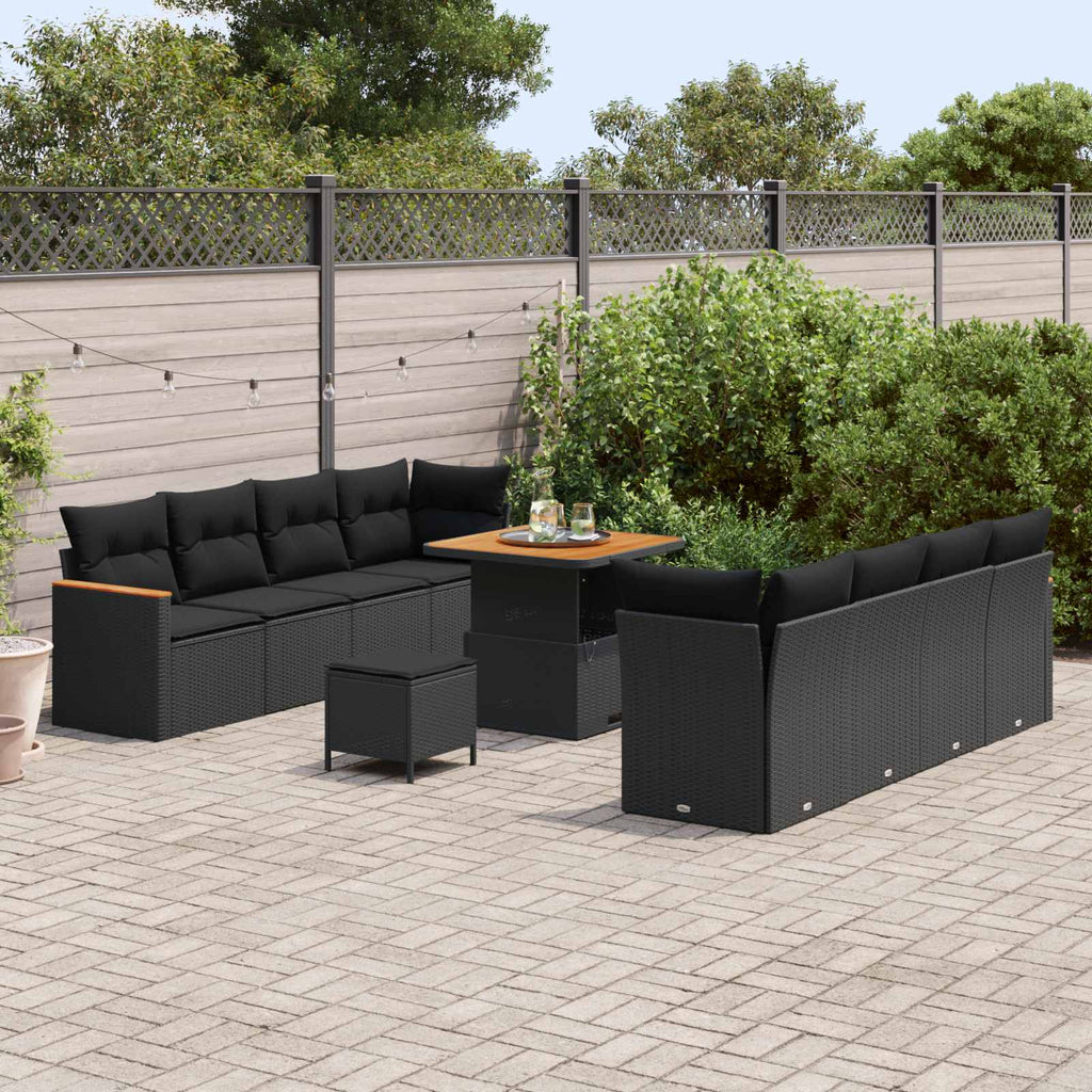 vidaXL Zestaw Sof na Ogród z poduszką 12 pcs Czarny polirattan