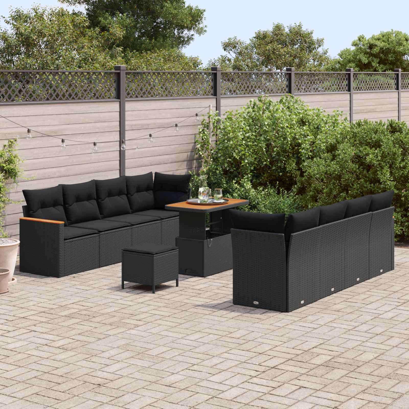 vidaXL Zestaw Sof na Ogród z poduszką 12 pcs Czarny polirattan
