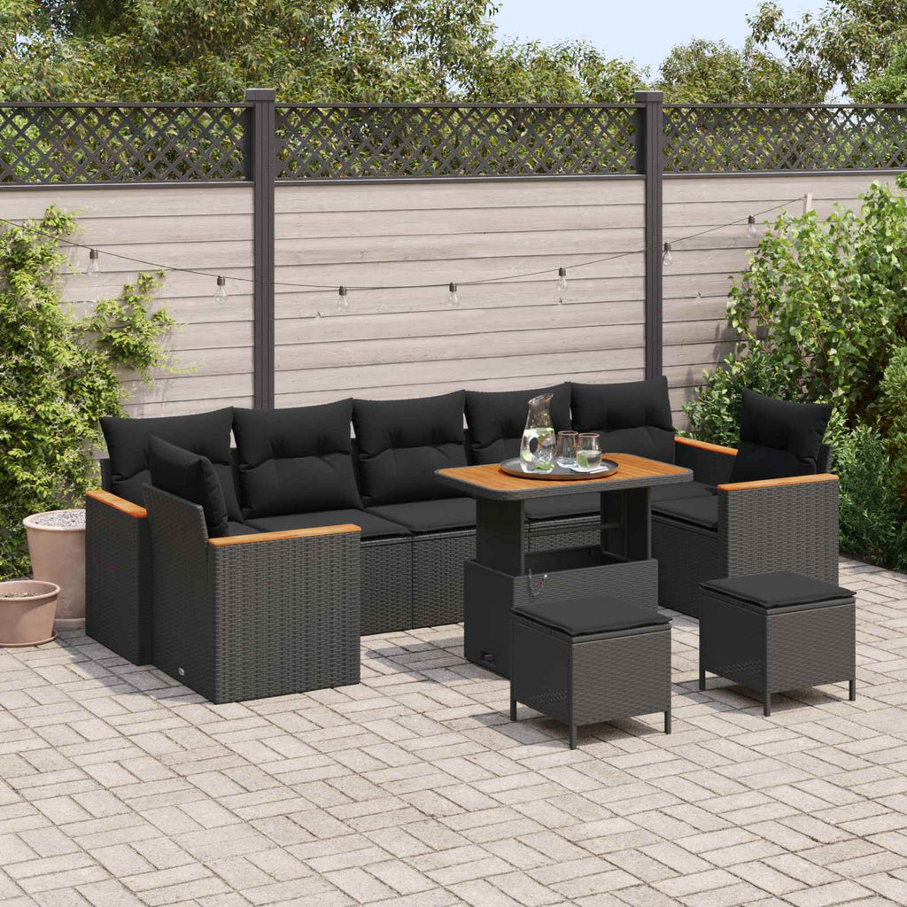 vidaXL Zestaw Sof na Ogród z poduszką 10 pcs Czarny Polirattan