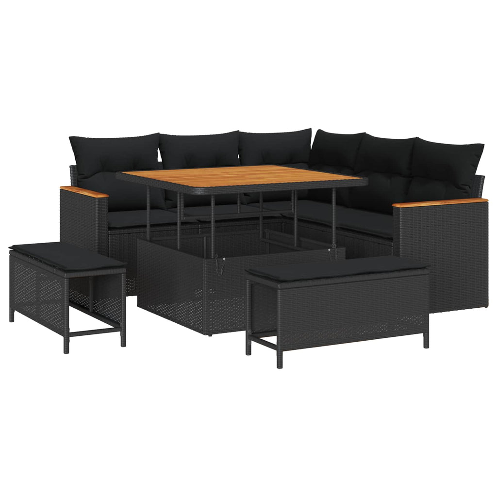 vidaXL Zestaw Sof na Ogród z poduszką 8 pcs Czarny Polirattan