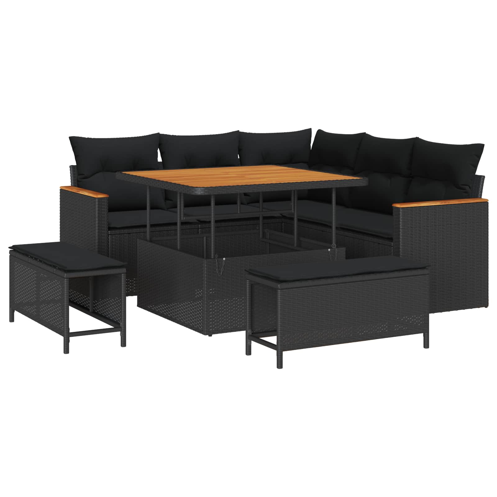 vidaXL Zestaw Sof na Ogród z poduszką 8 pcs Czarny Polirattan