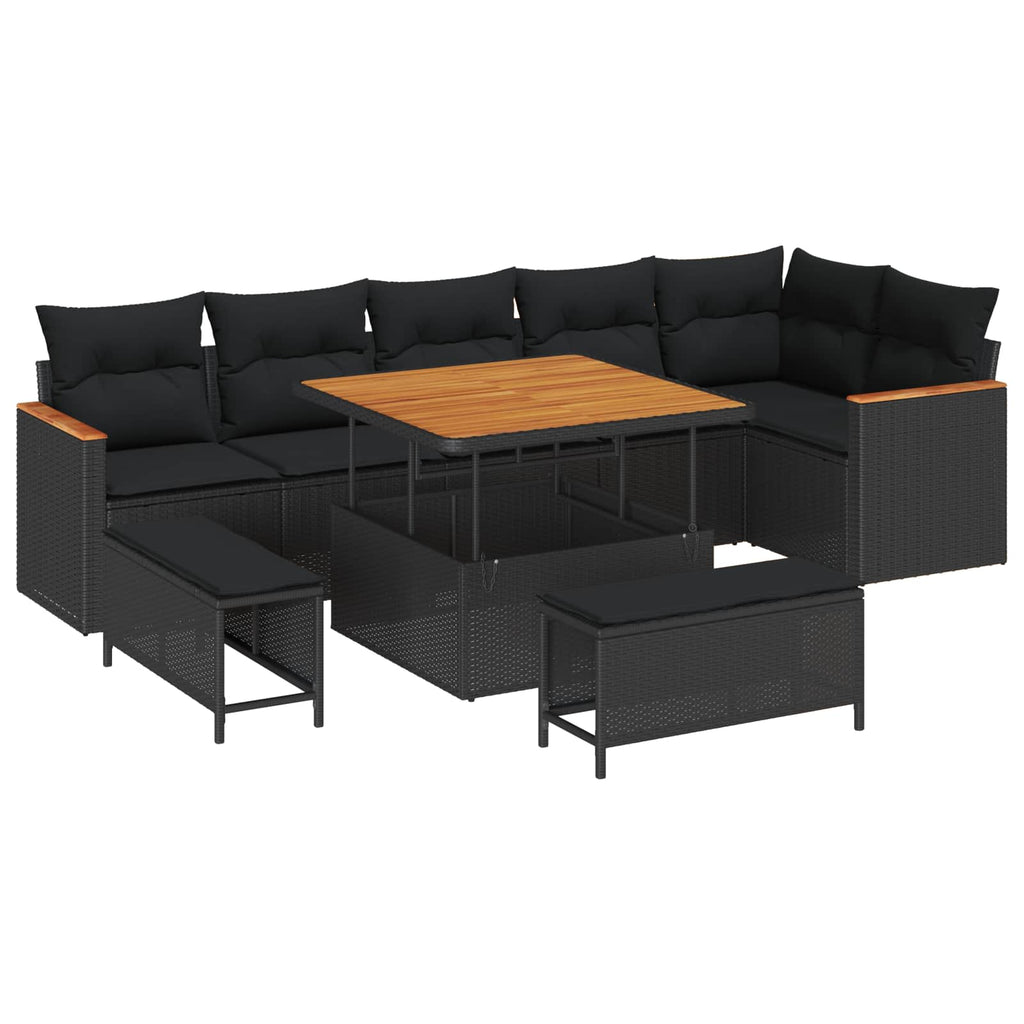 vidaXL Zestaw Sof na Ogród z poduszką 9 pcs Czarny Polirattan