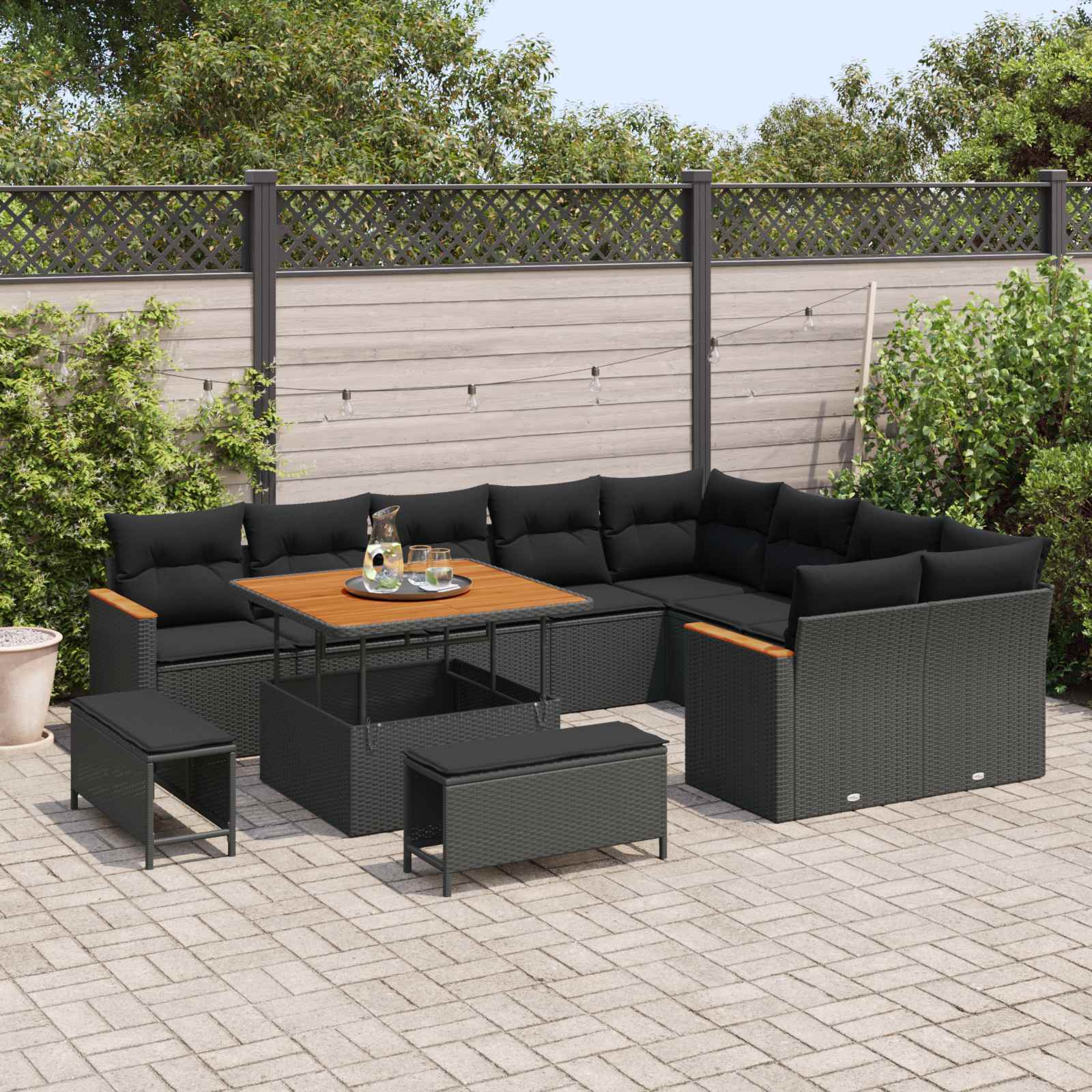 vidaXL Zestaw Sof na Ogród z poduszką 12 pcs Czarny Rattan poli