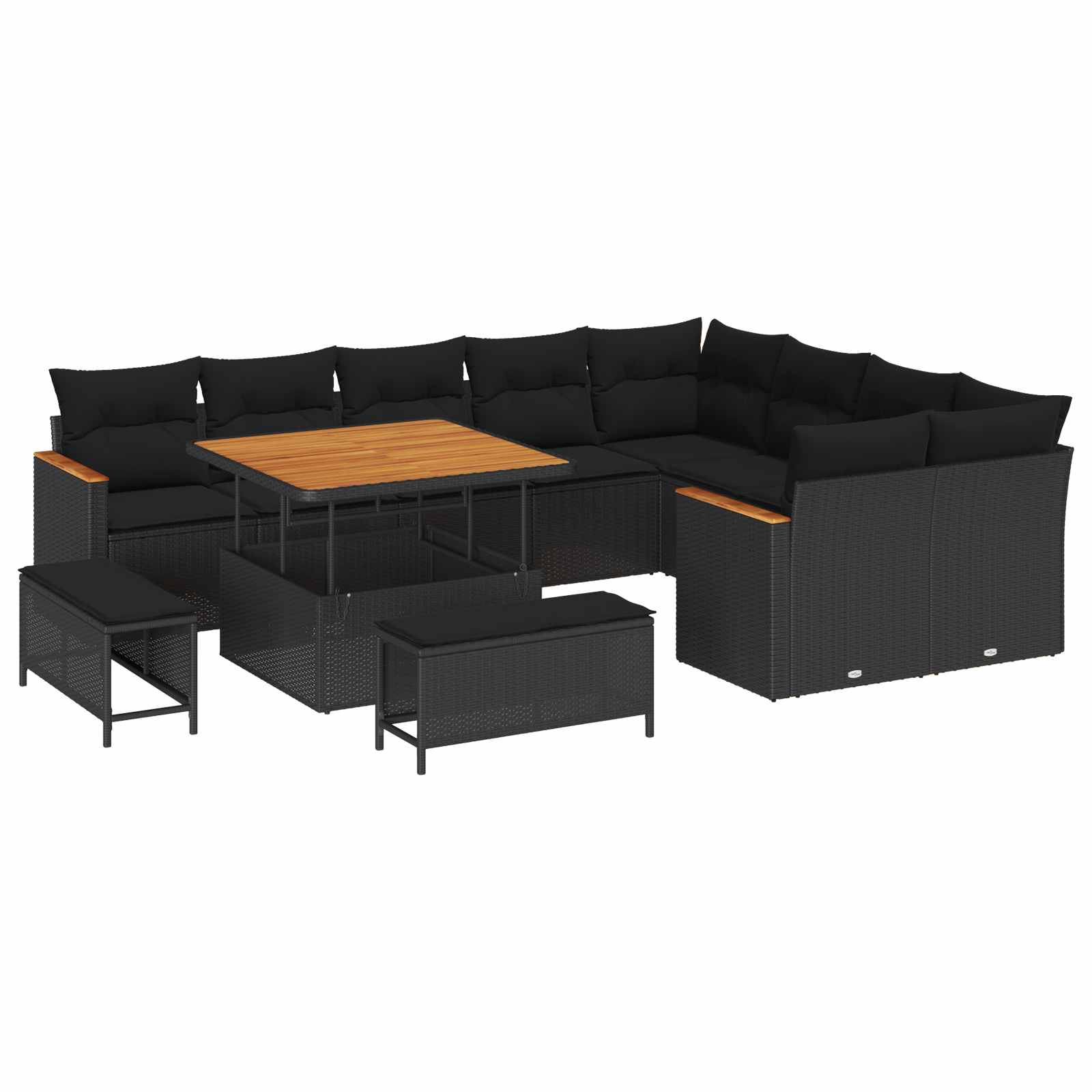 vidaXL Zestaw Sof na Ogród z poduszką 12 pcs Czarny Rattan poli