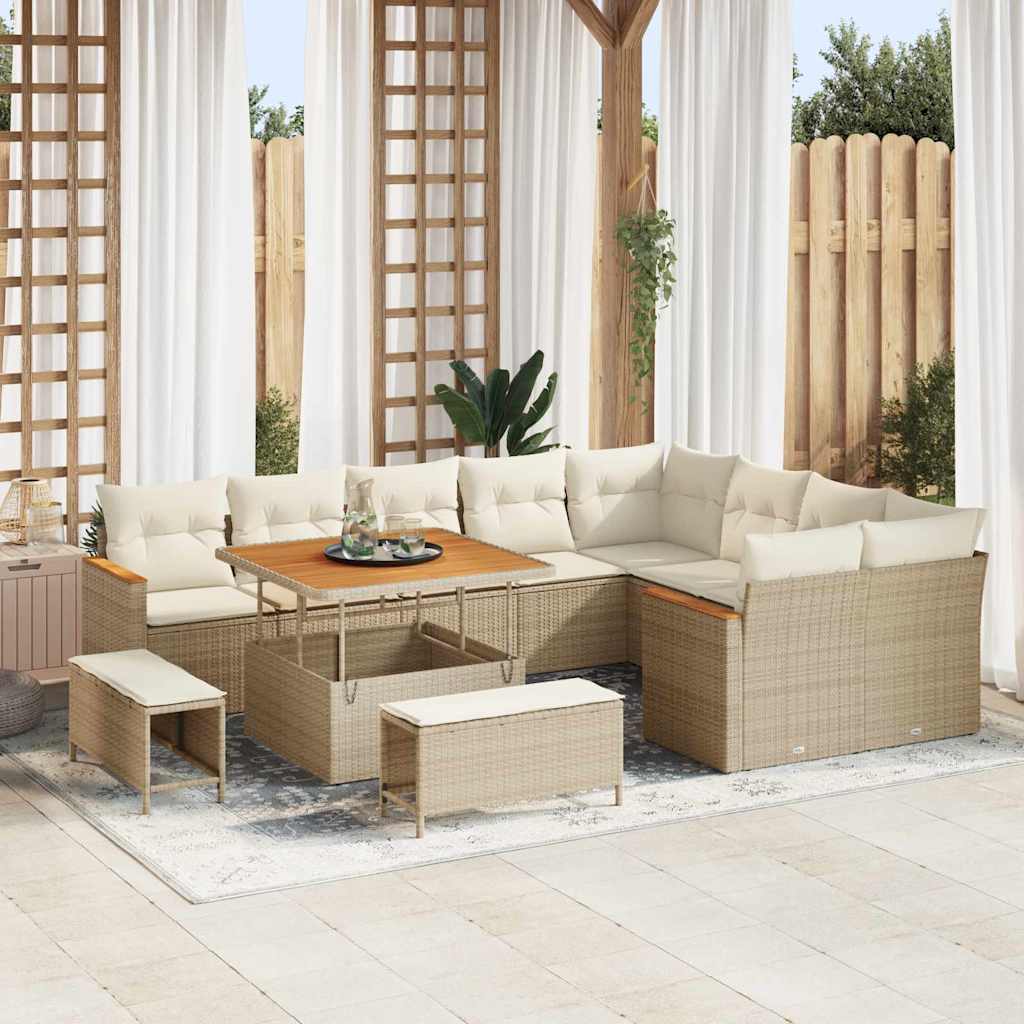 vidaXL Zestaw Sof na Ogród z poduszką 12 pcs Beżowy Rattan poli