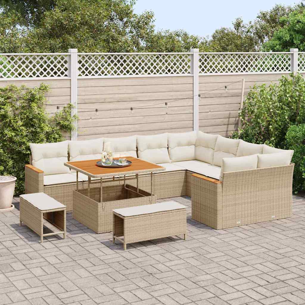 vidaXL Zestaw Sof na Ogród z poduszką 12 pcs Beżowy Rattan poli