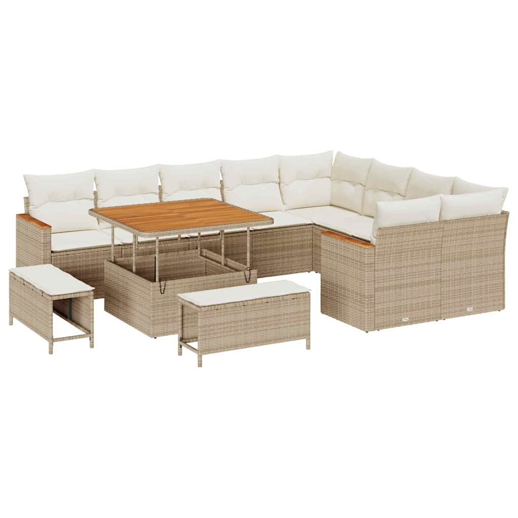 vidaXL Zestaw Sof na Ogród z poduszką 12 pcs Beżowy Rattan poli