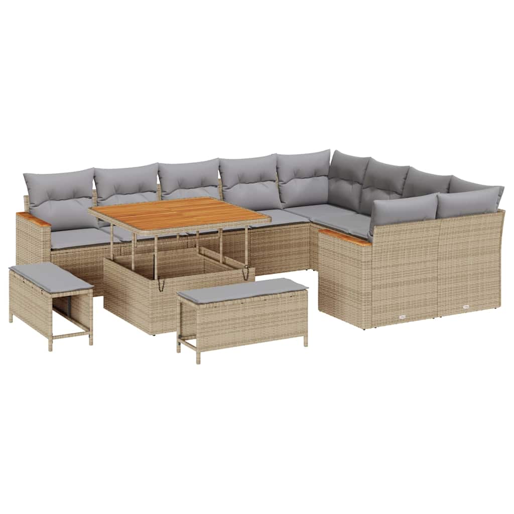 vidaXL Zestaw Sof na Ogród z poduszką 12 pcs Beżowy Rattan poli