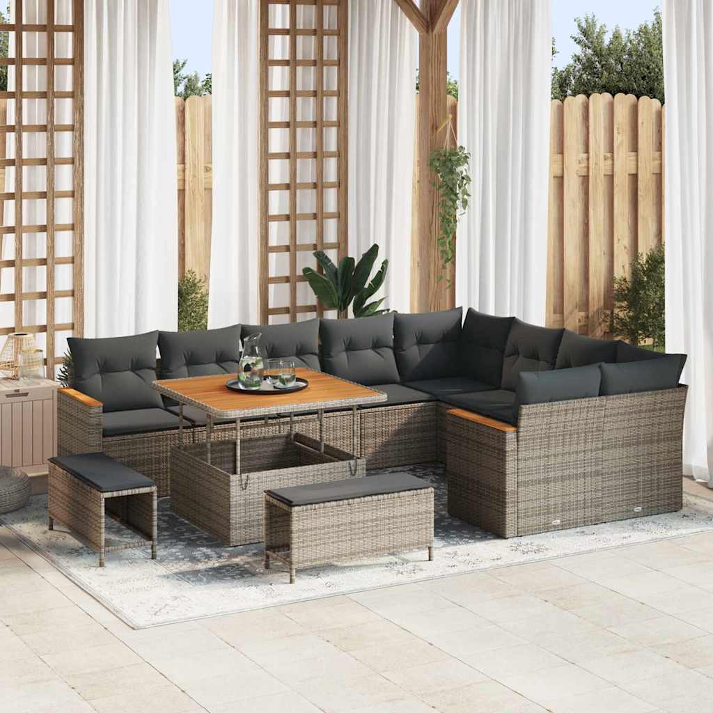 vidaXL Zestaw Sof na Ogród z poduszką 12 pcs Szary Rattan poli