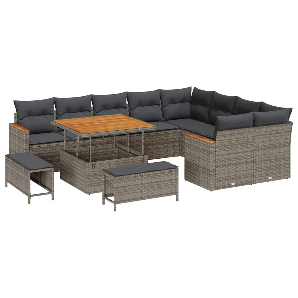 vidaXL Zestaw Sof na Ogród z poduszką 12 pcs Szary Rattan poli