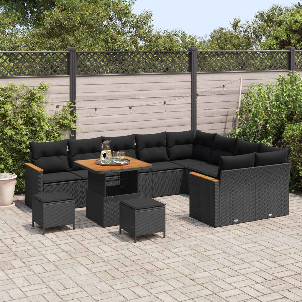 vidaXL Zestaw Sof na Ogród z poduszką 12 pcs Czarny Rattan poli