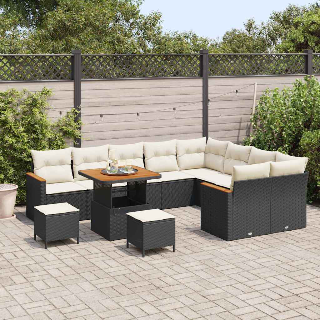 vidaXL Zestaw Sof na Ogród z poduszką 12 pcs Czarny Rattan poli