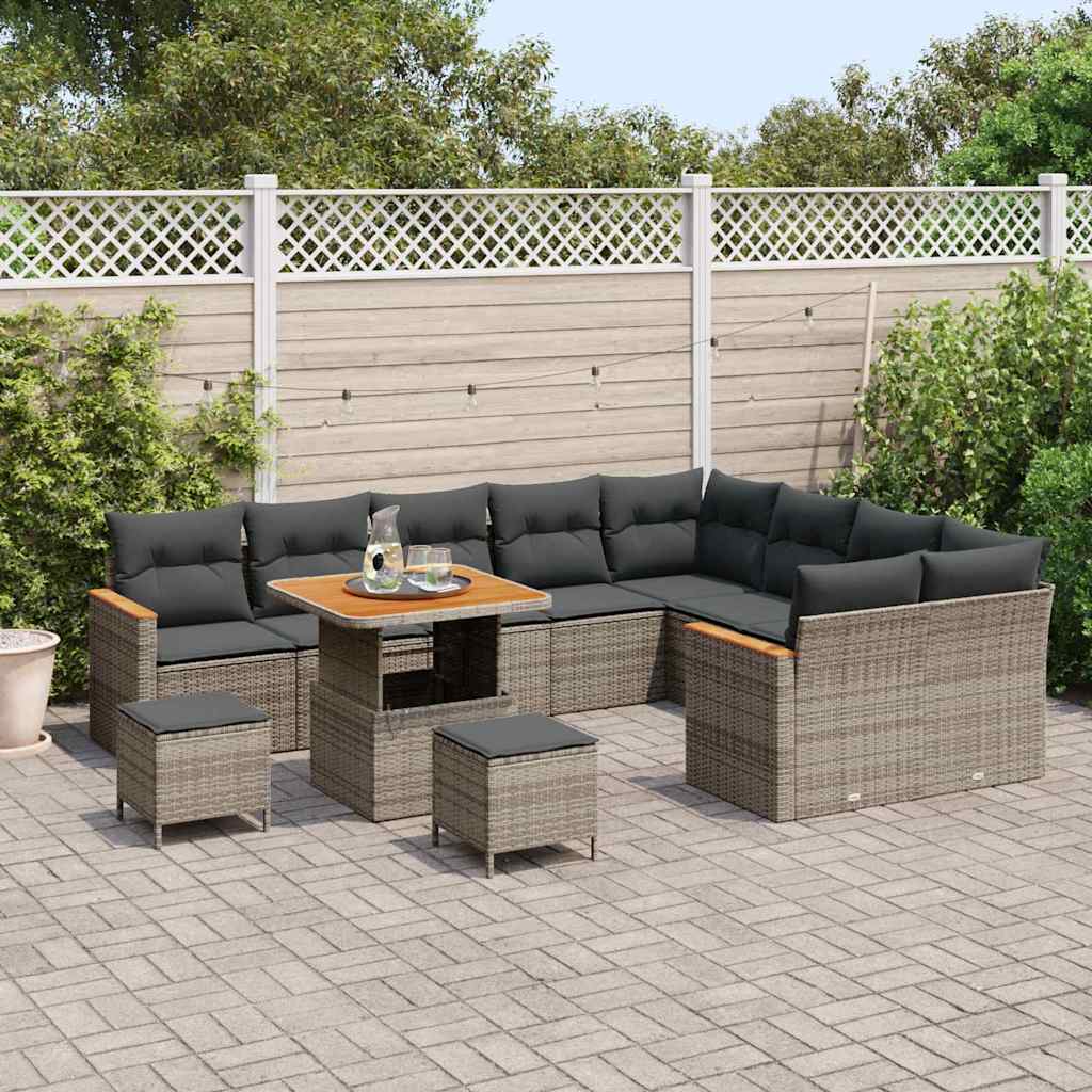 vidaXL Zestaw Sof na Ogród z poduszką 12 pcs Szary Rattan poli