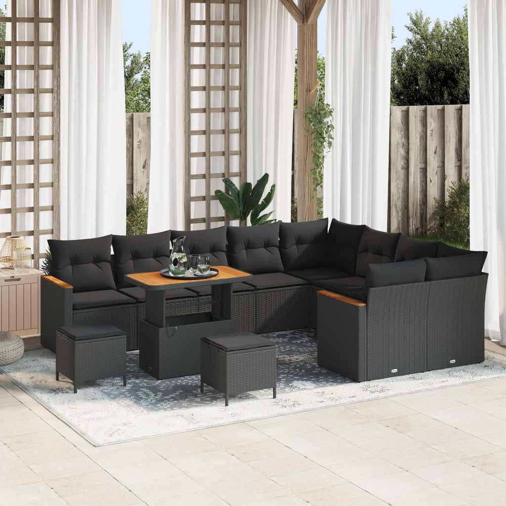 vidaXL Zestaw Sof na Ogród z poduszką 12 pcs Czarny Rattan poli