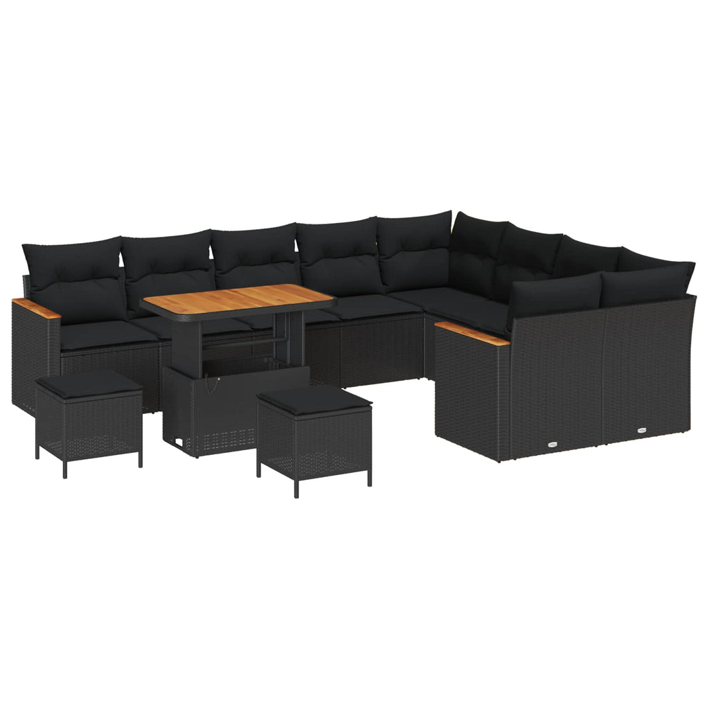 vidaXL Zestaw Sof na Ogród z poduszką 12 pcs Czarny Rattan poli