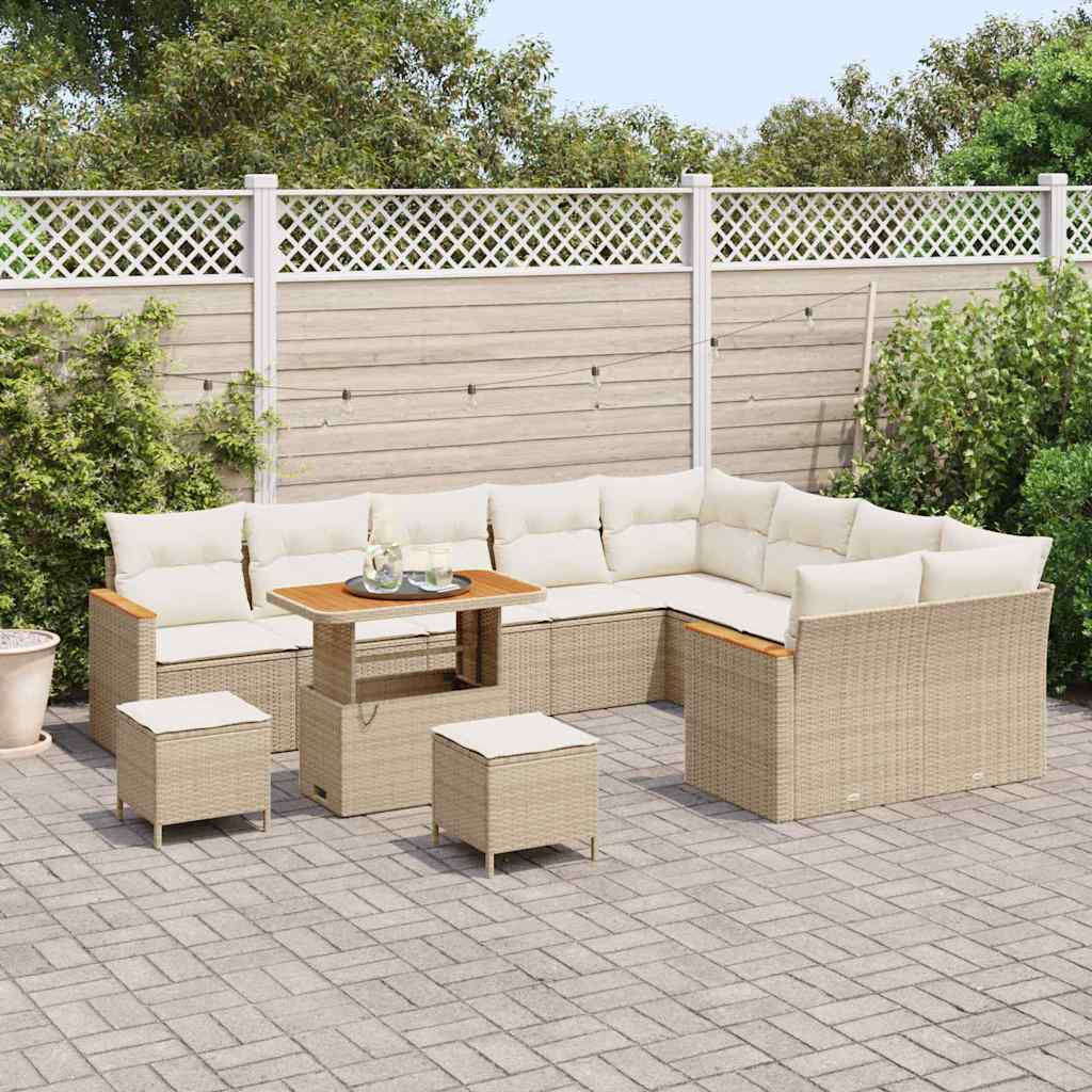 vidaXL Zestaw Sof na Ogród z poduszką 12 pcs Beżowy Rattan poli