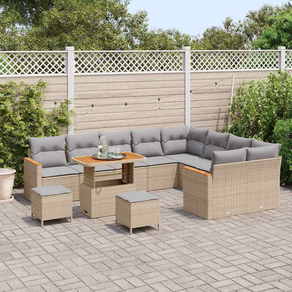 vidaXL Zestaw Sof na Ogród z poduszką 12 pcs Beżowy Rattan poli