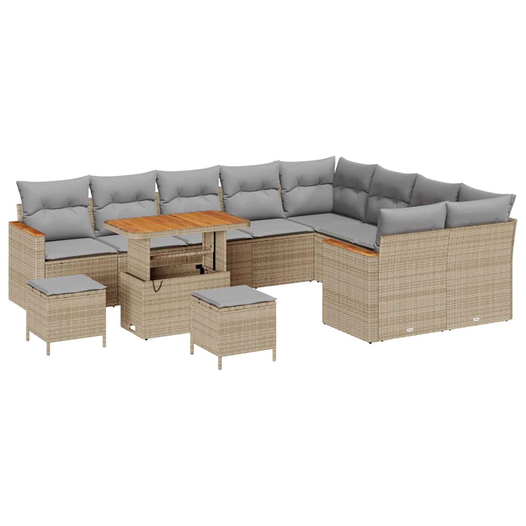 vidaXL Zestaw Sof na Ogród z poduszką 12 pcs Beżowy Rattan poli