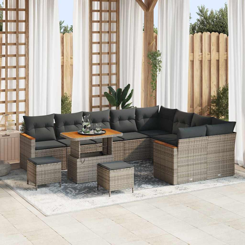 vidaXL Zestaw Sof na Ogród z poduszką 12 pcs Szary Rattan poli