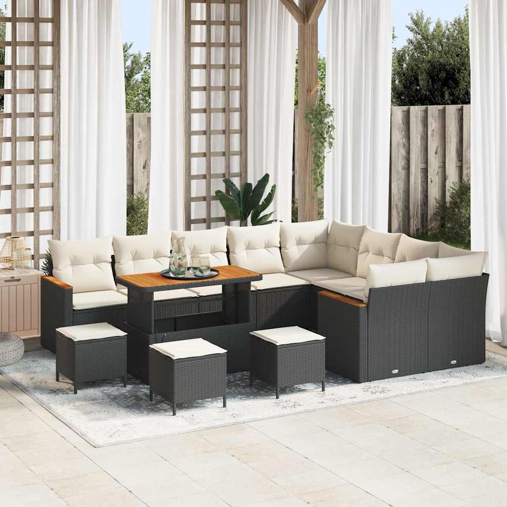 vidaXL Zestaw Sof na Ogród z poduszką 13 pcs Czarny Rattan poli