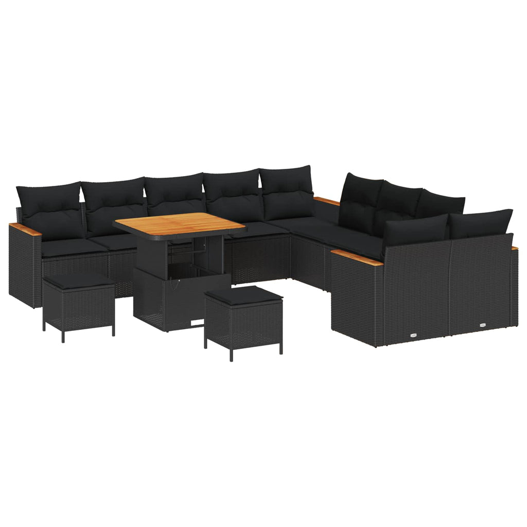 vidaXL Zestaw Sof na Ogród z poduszką 13 pcs Czarny polirattan