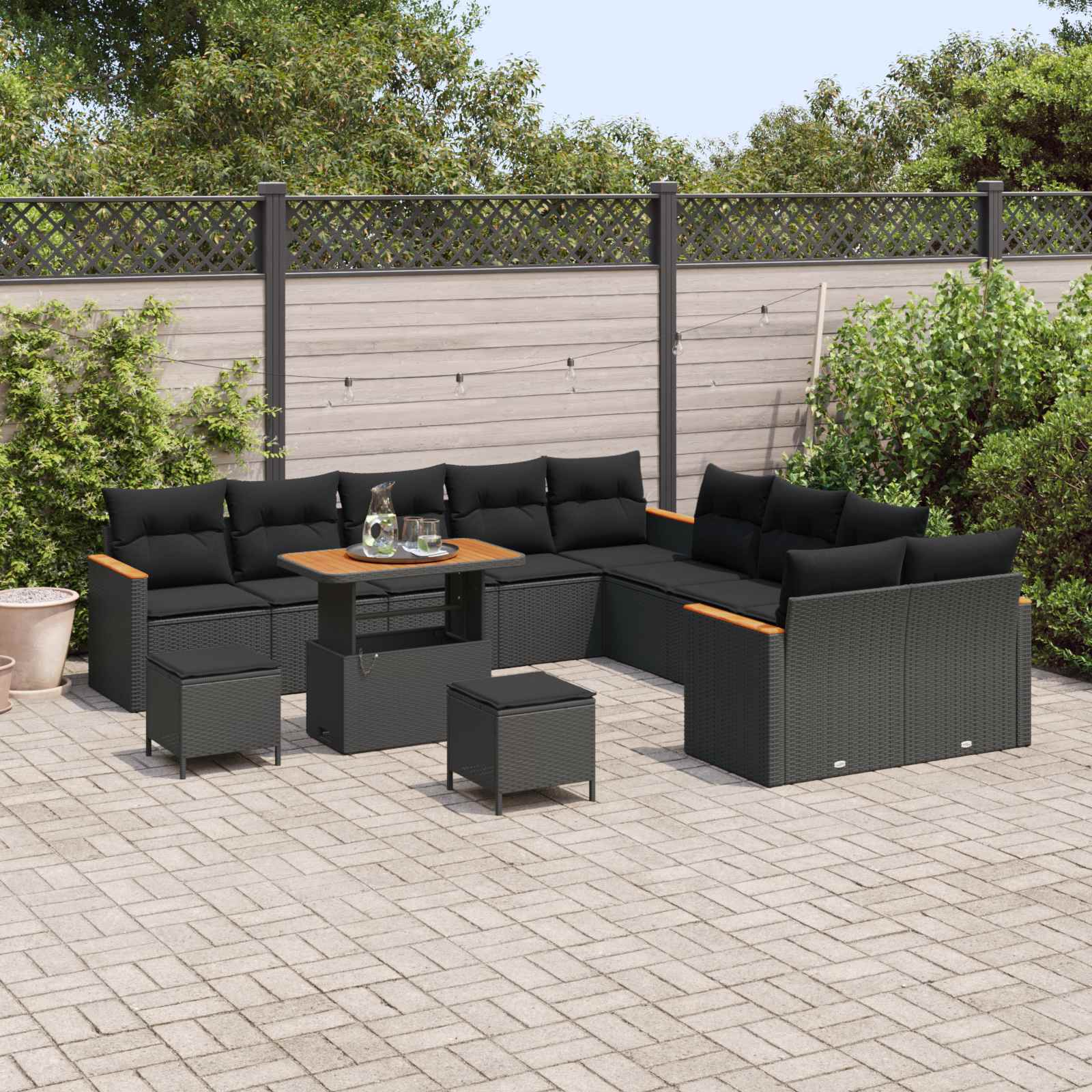 vidaXL Zestaw Sof na Ogród z poduszką 13 pcs Czarny polirattan