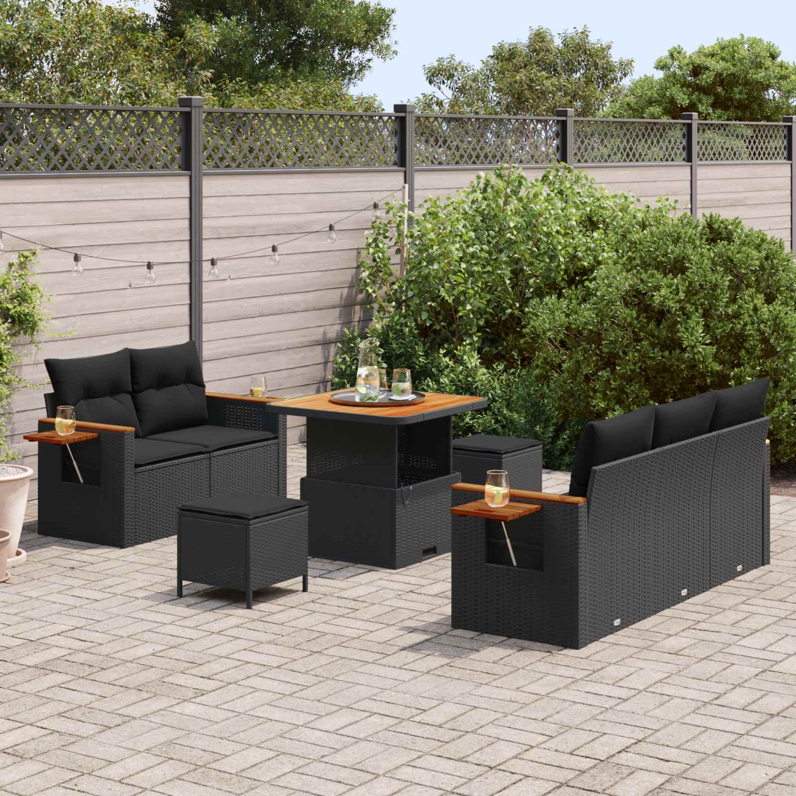 vidaXL Zestaw Sof na Ogród z poduszką 10 pcs Czarny polirattan