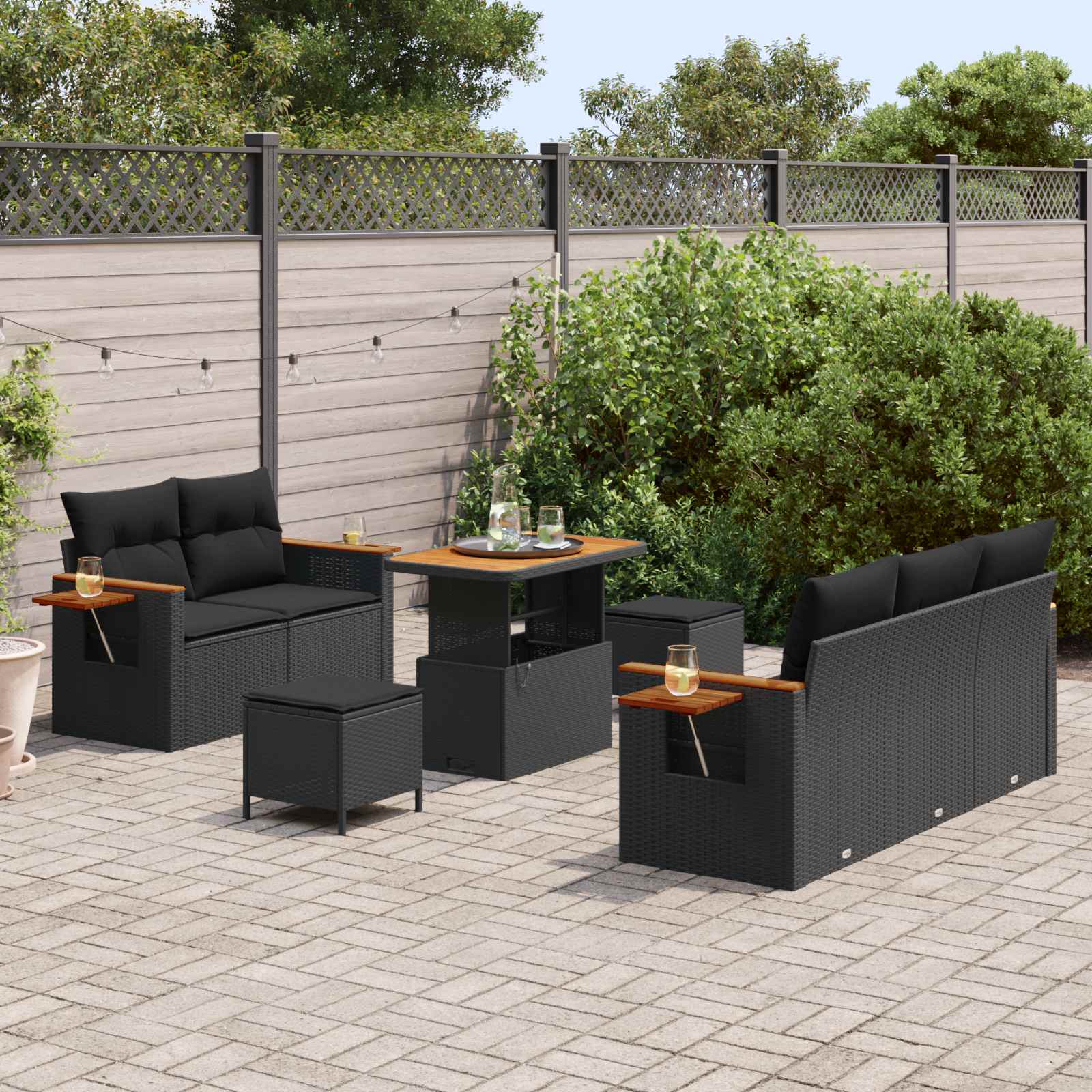 vidaXL Zestaw Sof na Ogród z poduszką 10 pcs Czarny polirattan
