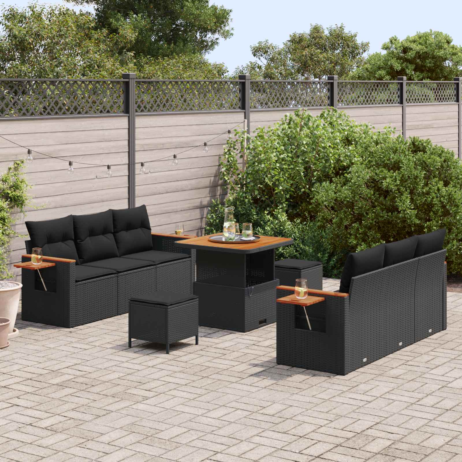 vidaXL Zestaw Sof na Ogród z poduszką 11 pcs Czarny polirattan