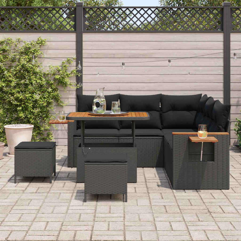 vidaXL Zestaw Sof na Ogród z poduszką 9 pcs Czarny polirattan